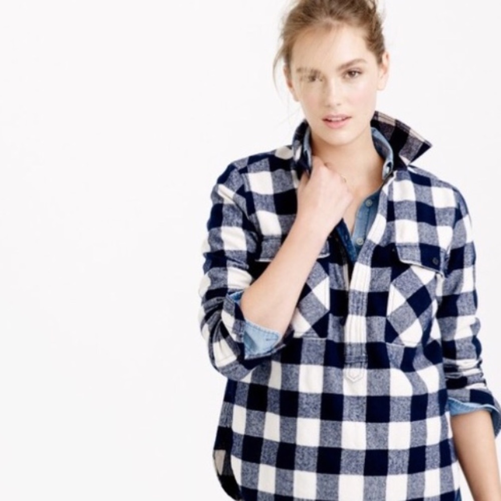 J. Crew Plaid Flannel Buffalo Check Half Zip